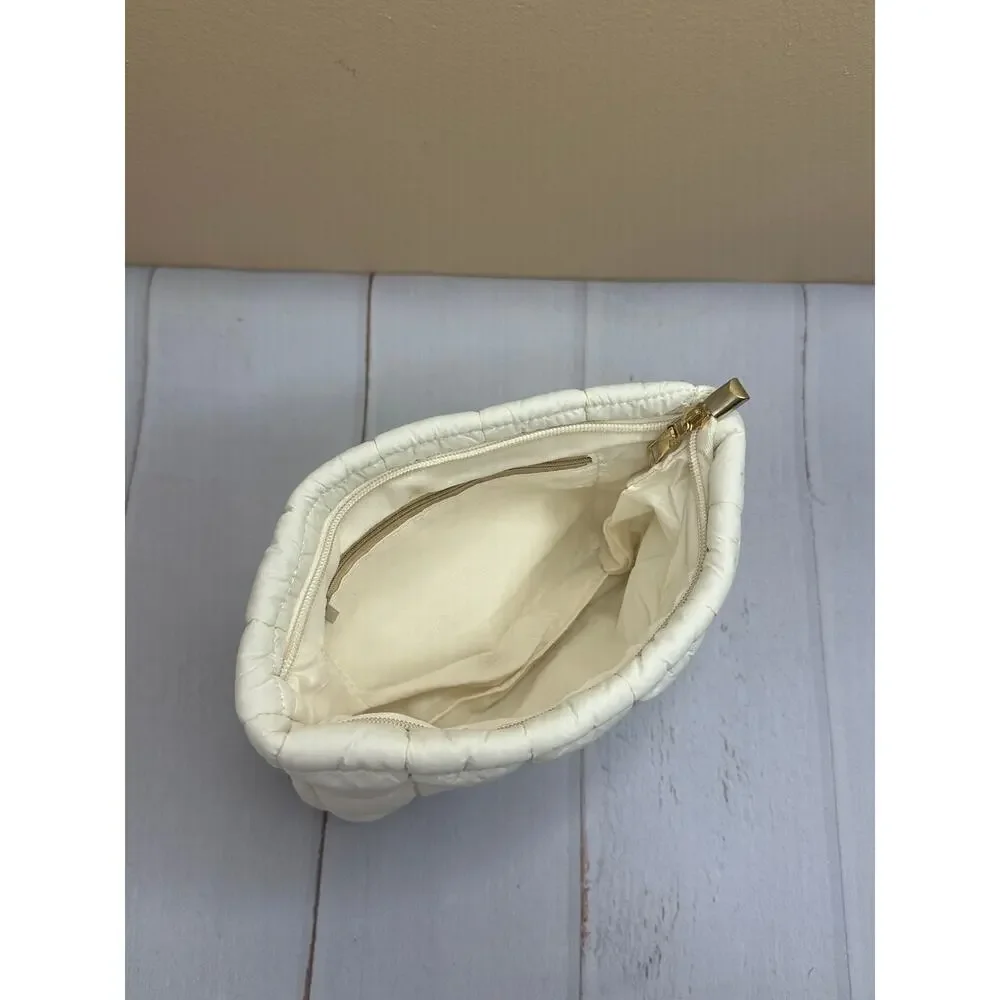 Puffy Quilted Makeup Bag White Checkered Travel‎ Cosmetic Toiletry NEW